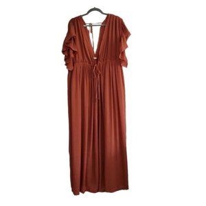 Flawless Pumpkin Spice Flowy Deep V-Neck Button Front Maxi Dress